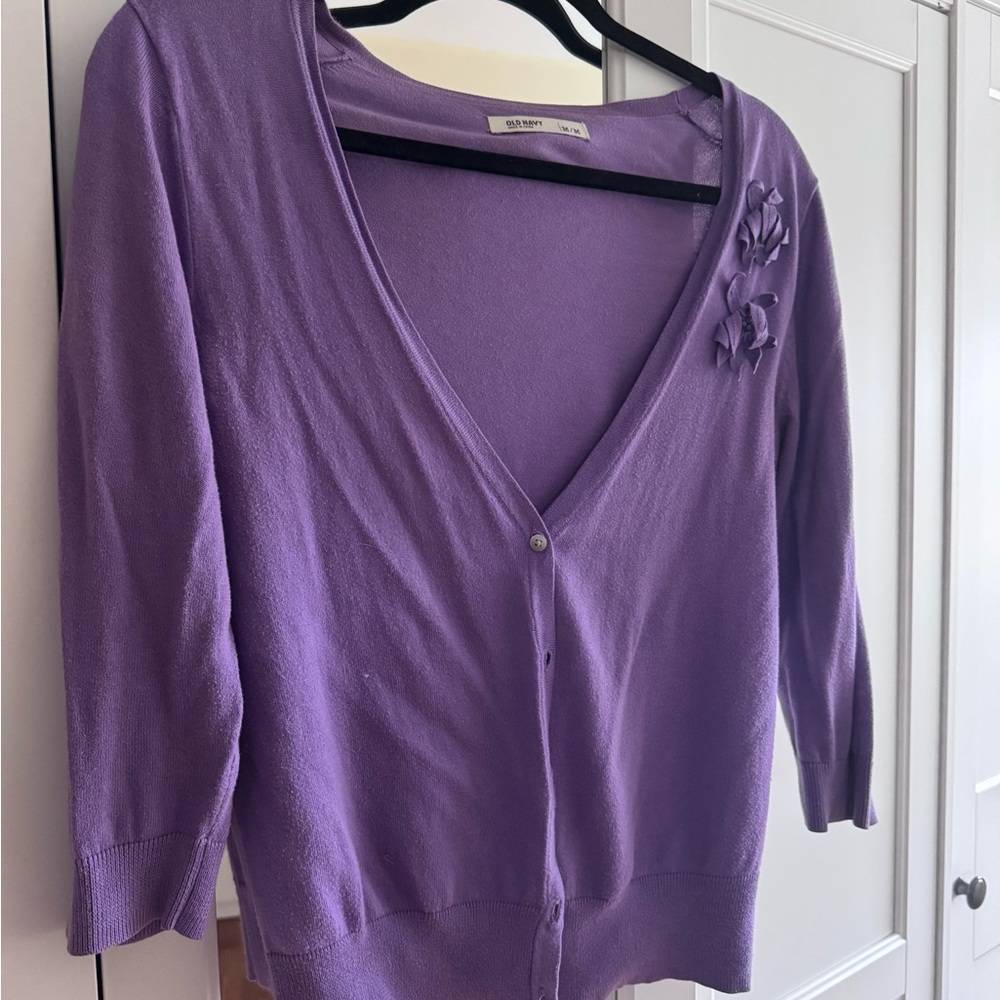 Old Navy Purple Cardigan with Floral Accents